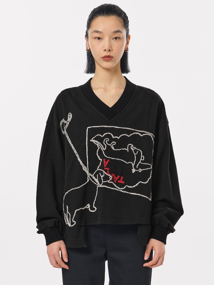 Designer Short V-Neck Embroidered Sweater — AGoodFun (fka